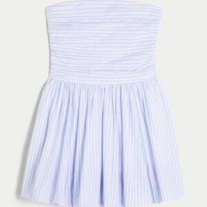 Holister 2025 Summer Ruched Bubble Skort Dress - Blue Stripe - M